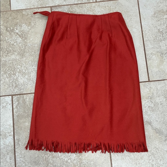 Doncaster Red Fringe Semi-wrap Midi Skirt - Picture 9 of 9